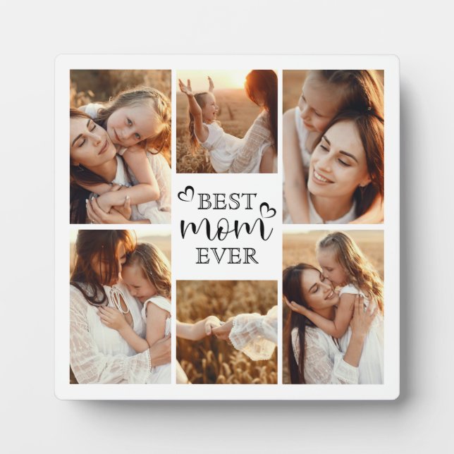 Modern Elegant Best Mom Ever Custom Family Photo Plaque (Front)