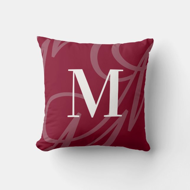 Modern Elegant Big Monogram Burgundy Red Throw Pillow (Front)