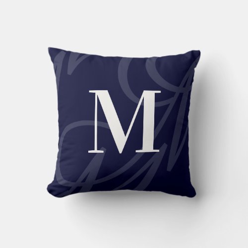 Modern Elegant Big Monogram Dark Navy Blue Throw Pillow