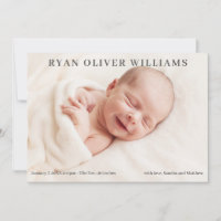Modern Elegant Birth Announcement Photo Card
