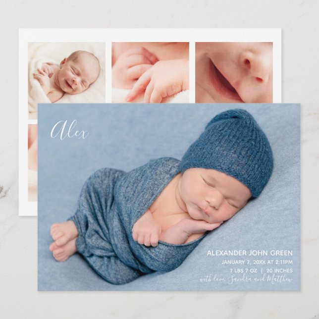 Modern Elegant Birth Announcement Photo Card (Front/Back)