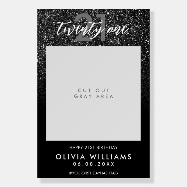Modern Elegant Black 21st Birthday Photo Frame Foam Board (Front)