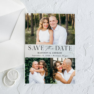 Modern Elegant Black 3 Photo Save the Date