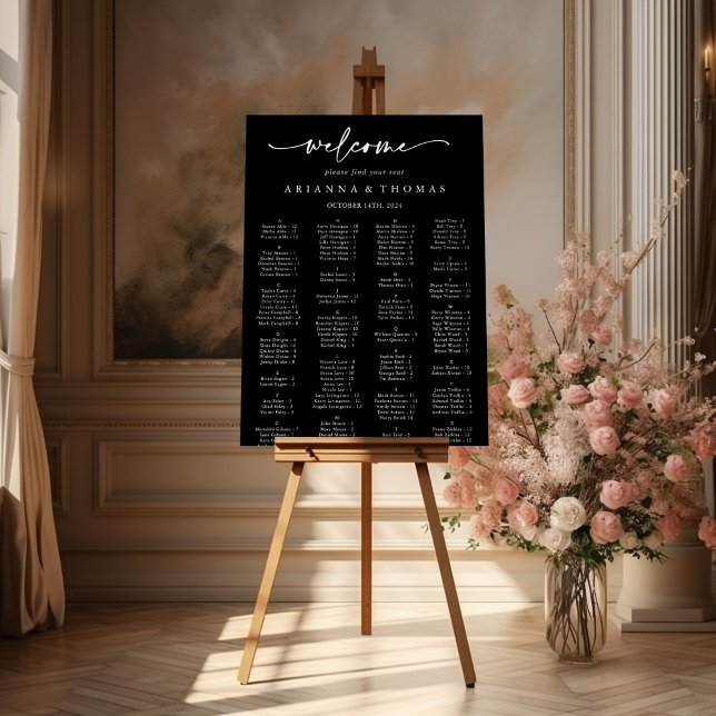 Modern Elegant Black Alphabetical Seating Chart  Foam Board (Creator Uploaded)
