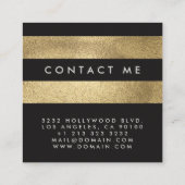 Modern Elegant Black and Faux Gold Foil Stripes Square Business Card (Back)