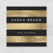 Modern Elegant Black and Faux Gold Foil Stripes Square Business Card (Front)
