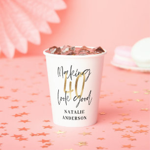 modern elegant black and gold 40th birthday paper cups