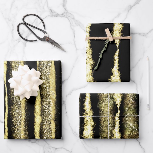 Modern Elegant Black and Gold Christmas Wrapping Paper Sheets (Front)