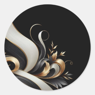 Modern Elegant Black and Gold Classic Round Sticker