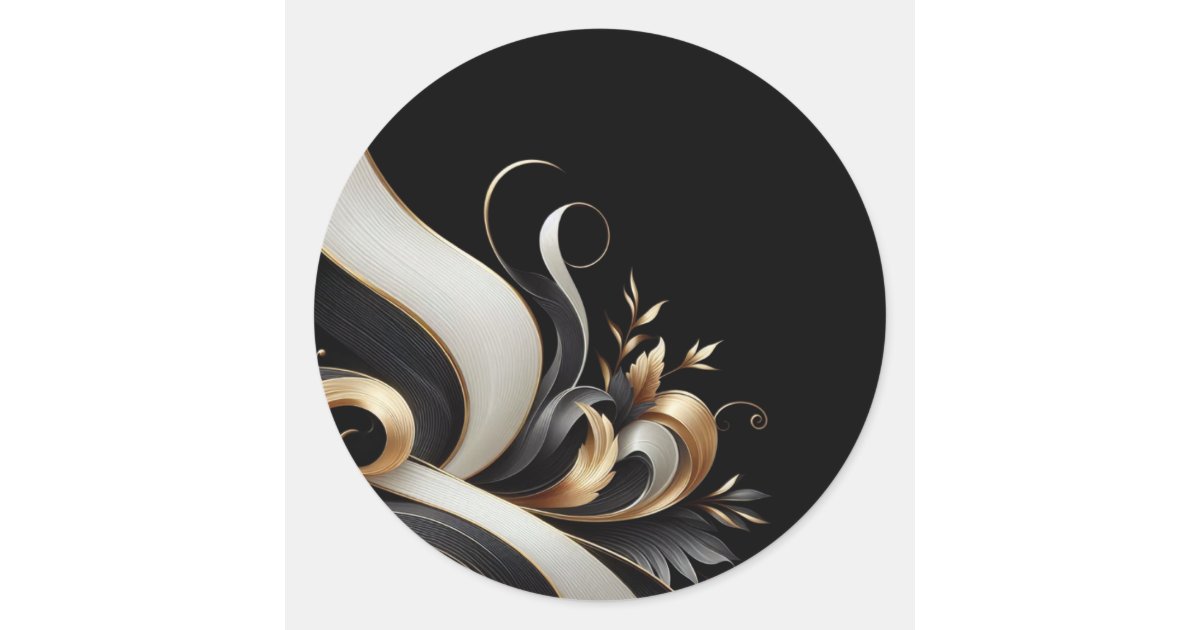 Modern Elegant Black and Gold Classic Round Sticker | Zazzle