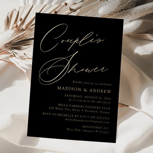 Modern Elegant Black and Gold Couples Shower Foil Invitation