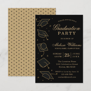 Modern Elegant Black and Gold Graduation Party Invitation