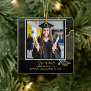Modern Elegant Black and Gold Graduation photo Ceramic Ornament