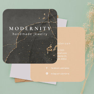 Modern Elegant Black and Gold Jewelry Designer Square Business Card