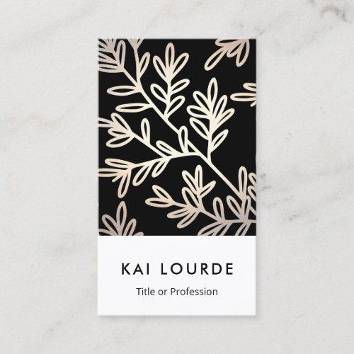 Modern Elegant Black and Gold  Leaf Pattern Business Card