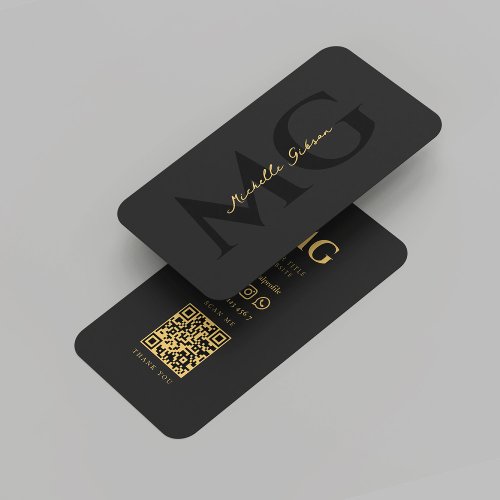 Modern Elegant Black and Gold Monogram Business Card