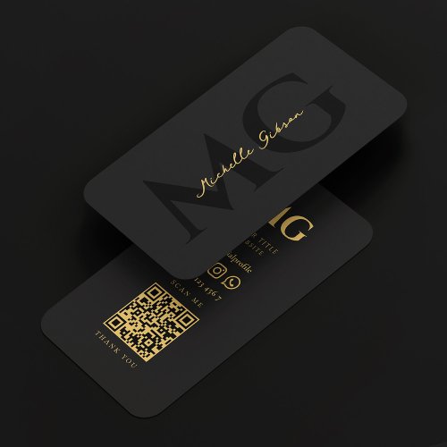 Modern Elegant Black and Gold Monogram Business Card