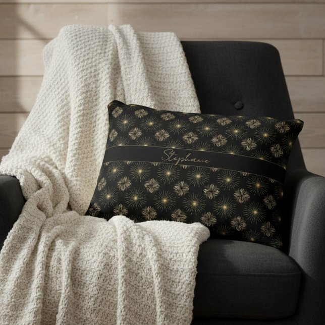Modern Elegant Black And Gold Monogram Name Accent Pillow (Creator Uploaded)
