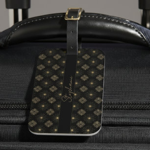 Modern Elegant Black And Gold Monogram Name Luggage Tag