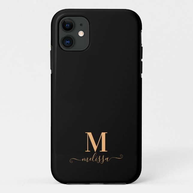 Modern Elegant Black and Gold Monogrammed Case-Mate iPhone Case (Back)