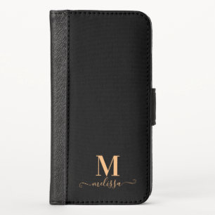 Modern Elegant Black and Gold Monogrammed iPhone X Wallet Case