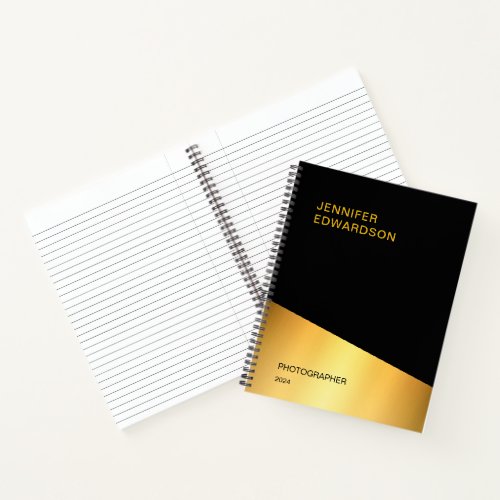 Modern elegant black and gold professional notebook