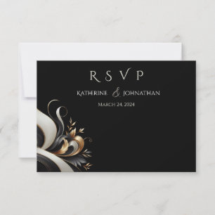 Modern Elegant Black and Gold RSVP Card