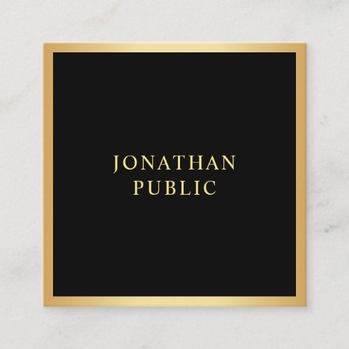 Modern Elegant Black And Gold Template Simple Square Business Card