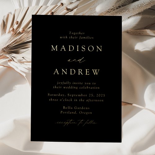 Modern Elegant Black and Gold Wedding Foil Invitation