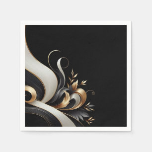 Modern Elegant Black and Gold Wedding Napkins