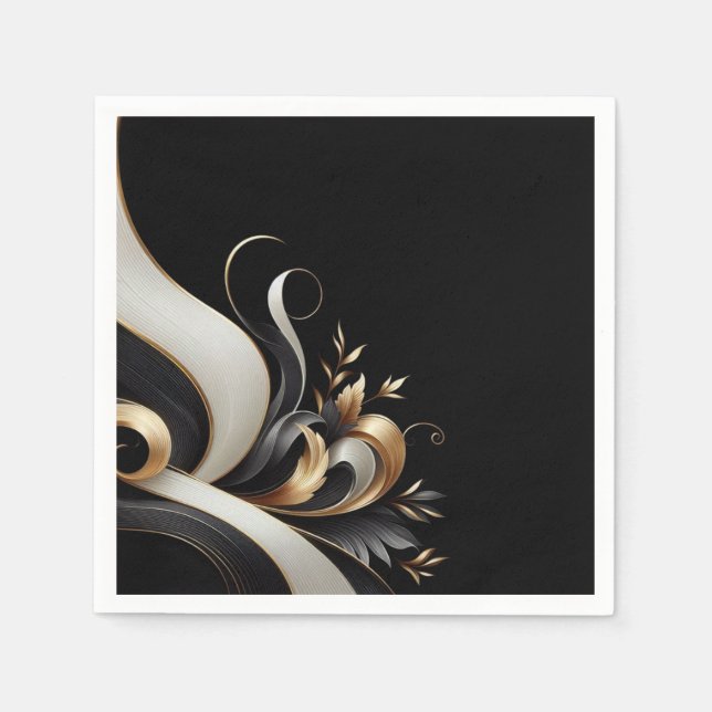 Modern Elegant Black and Gold Wedding Napkins (Front)