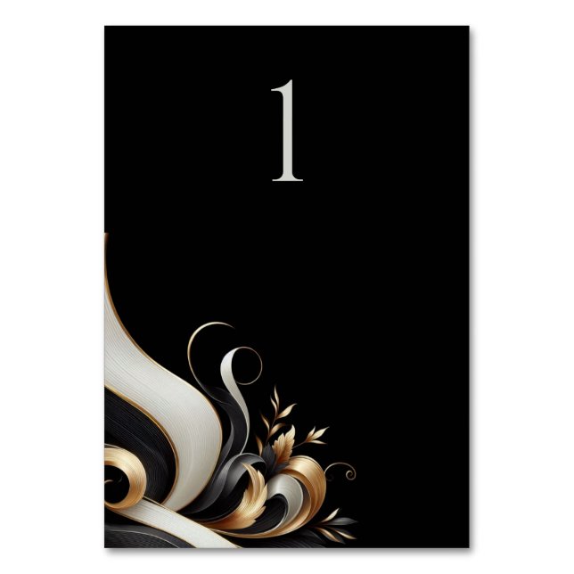Modern Elegant Black and Gold Wedding Table Number (Front)