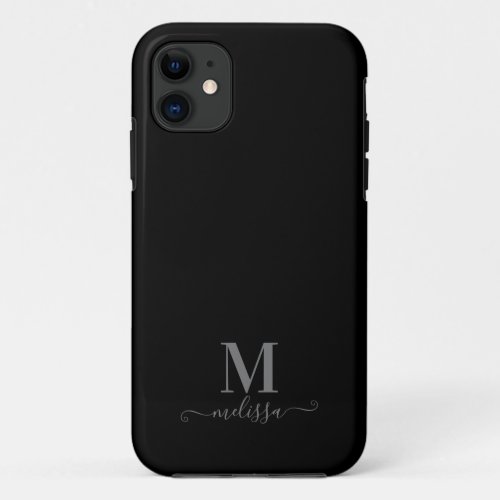 Modern Elegant Black and Grey Monogrammed iPhone 11 Case