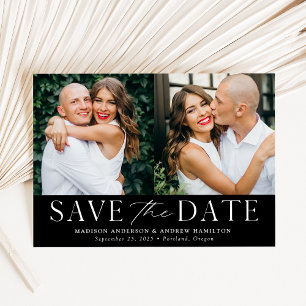 Modern Elegant Black and White 2 Photo Save The Date