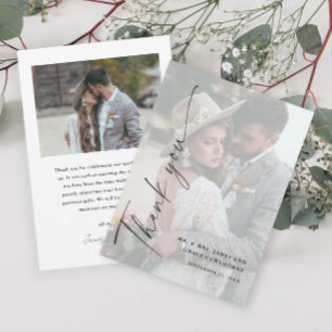 Modern Elegant Black and White 2 Photo Wedding Thank You Card