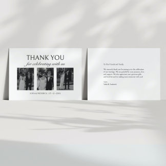 Modern Elegant Black and White 3.Photo Wedding Thank You Card