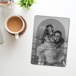 Modern Elegant Black And White Arch Photo Wedding  Invitation