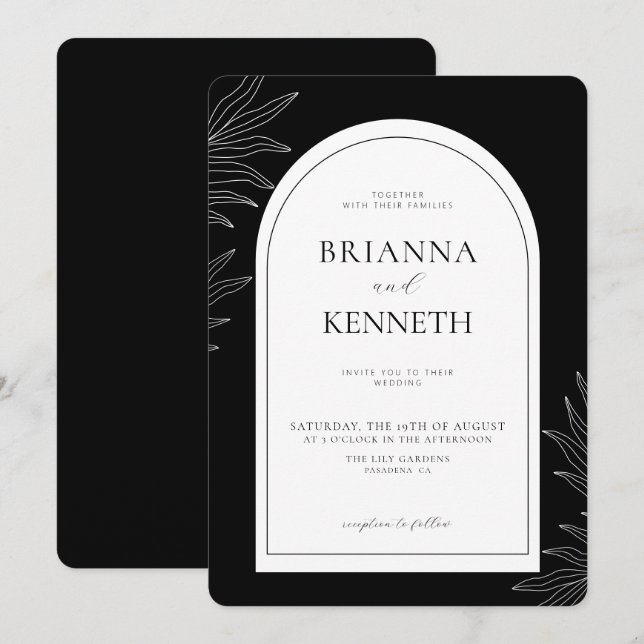 Modern Elegant Black and White Arch Wedding Invitation (Front/Back)