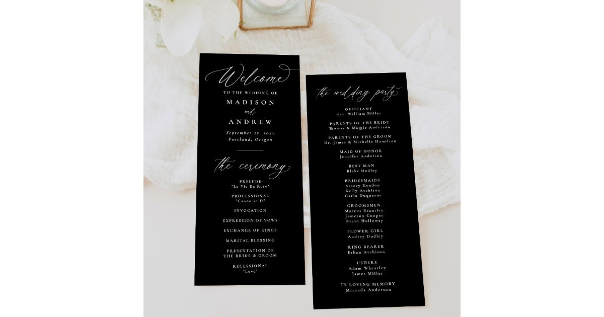 Program Caligrophy Modern Elegant Black and White Calligraphy Wedding Program | Zazzle