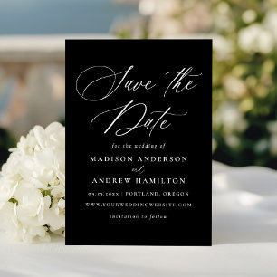 Modern Elegant Black and White Calligraphy Wedding Save The Date