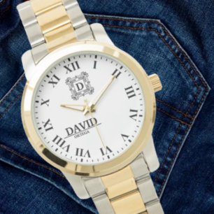 Modern Elegant Black and White Custom Name Watch