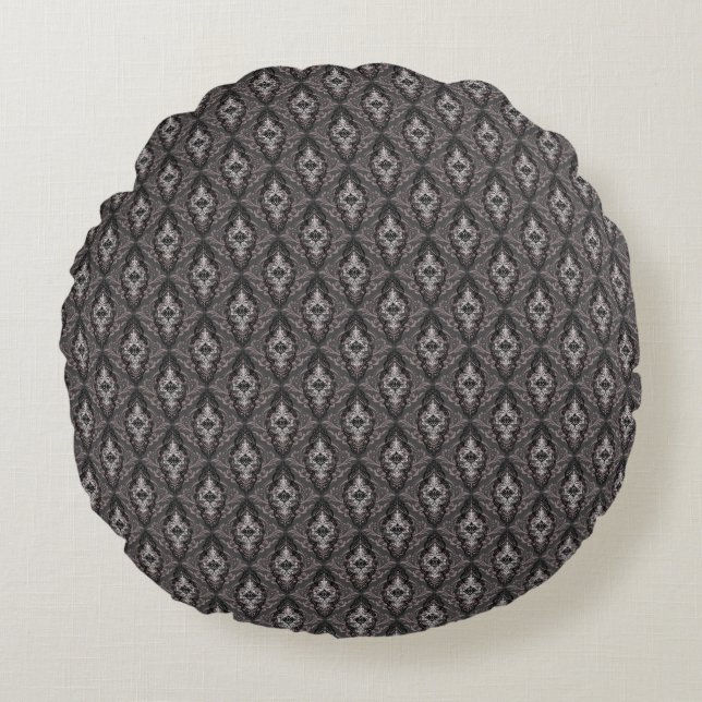 Modern Elegant Black And White Damask Pattern  Round Pillow (Front)