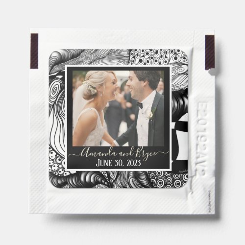 Modern elegant black and white design with photo hand sanitizer packet