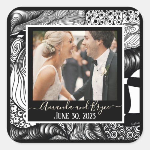 Modern elegant black and white design with photo square sticker