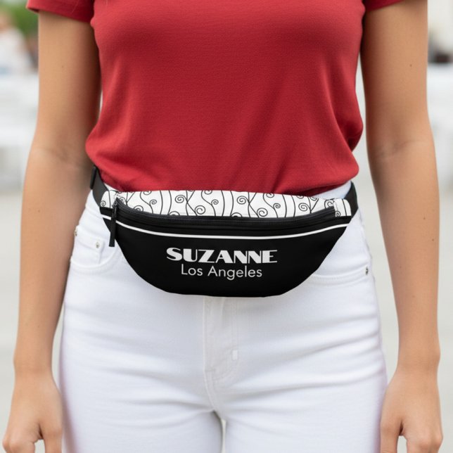 Modern Elegant Black and White Fanny Pack (black and white personalized fanny pack)