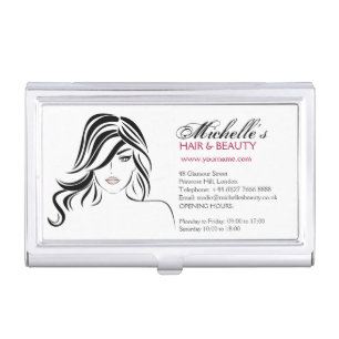 Modern Elegant Black and White Girly Hair Stylist  Business Card Case