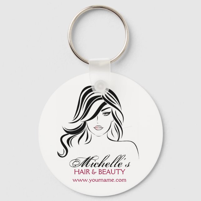 Modern Elegant Black and White Girly Hair Stylist  Keychain (Front)