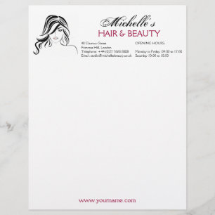 Modern Elegant Black and White Girly Hair Stylist Letterhead