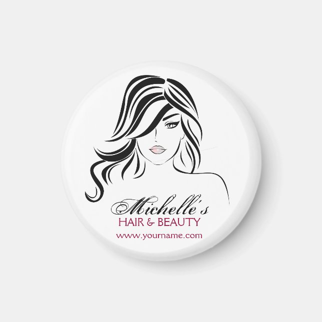 Modern Elegant Black and White Girly Hair Stylist  Magnet (Front)