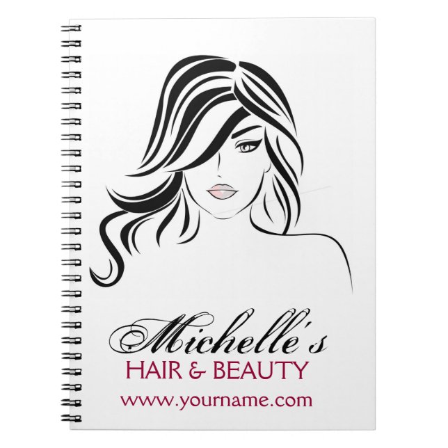 Modern Elegant Black and White Girly Hair Stylist  Notebook (Front)